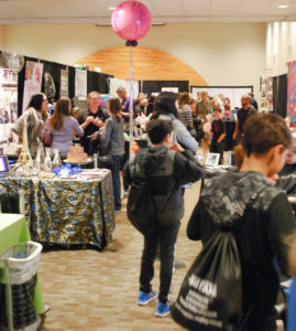 Vendors at Mitzvah Magic and the crowd getting together to see products and services.